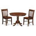 East West Furniture HLNO3-MAH-W 3 Piece Dining Table Set for Small Spaces Contains a Round Dining Room Table with Pedestal and 2 Wooden Seat Chairs, 42x42 Inch, Mahogany