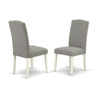 East West Furniture V-Style 7 Piece Room Furniture Set Consist Of A Rectangle Dining Table With V-Legs And 6 Dark Shitake Linen Fabric Parsons Chairs, 36X60 Inch, Multi-Color
