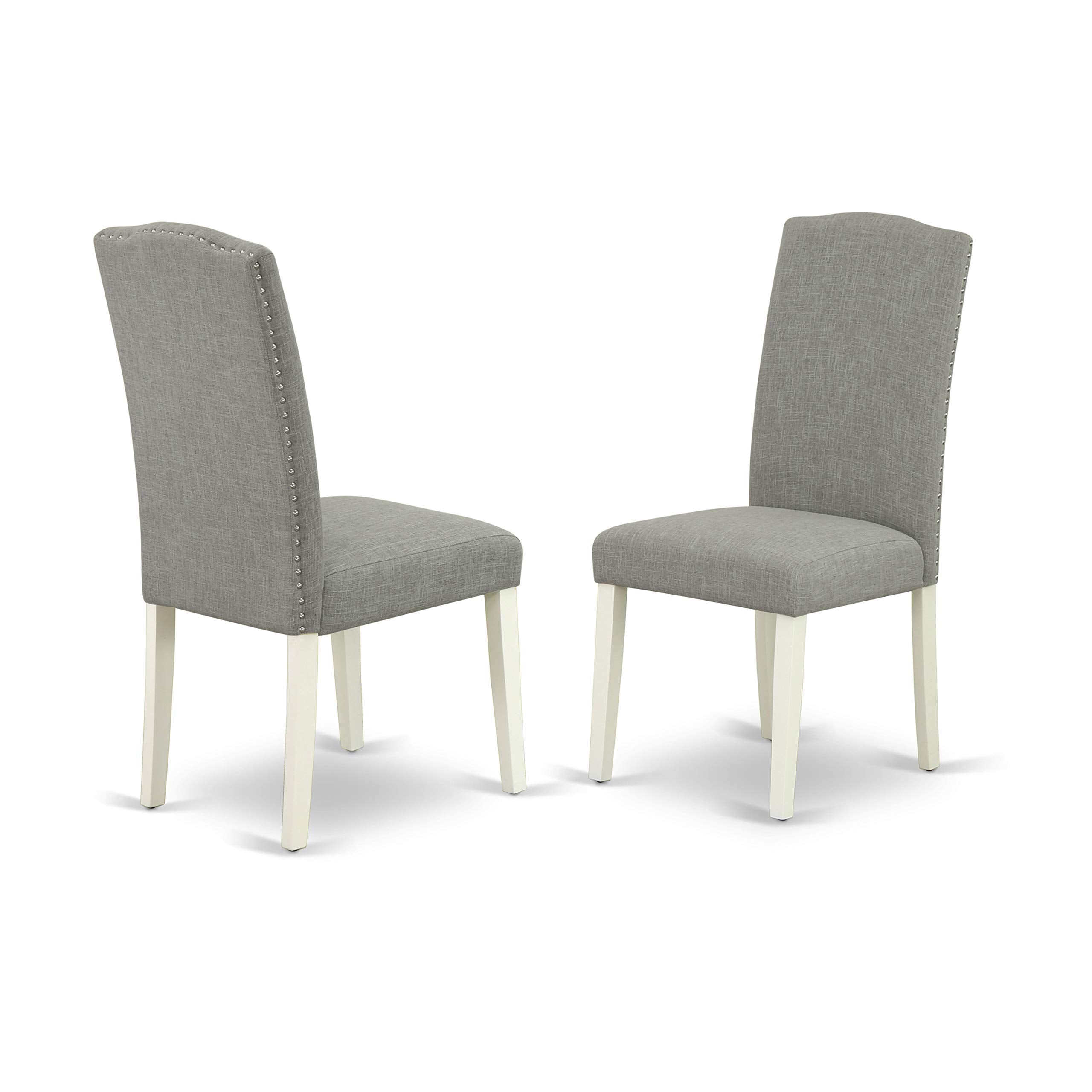 East West Furniture V-Style 7 Piece Room Furniture Set Consist Of A Rectangle Dining Table With V-Legs And 6 Dark Shitake Linen Fabric Parsons Chairs, 36X60 Inch, Multi-Color