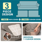Turquoize 3 Piece T Cushion Loveseat Slipcovers Sofa Cover For 2 Cushion Couch Cover Washable Sofa Slip Cover Furniture Covers With 2 Individual T Cushion Seat Covers (2 Cushion Loveseat, Taupe)