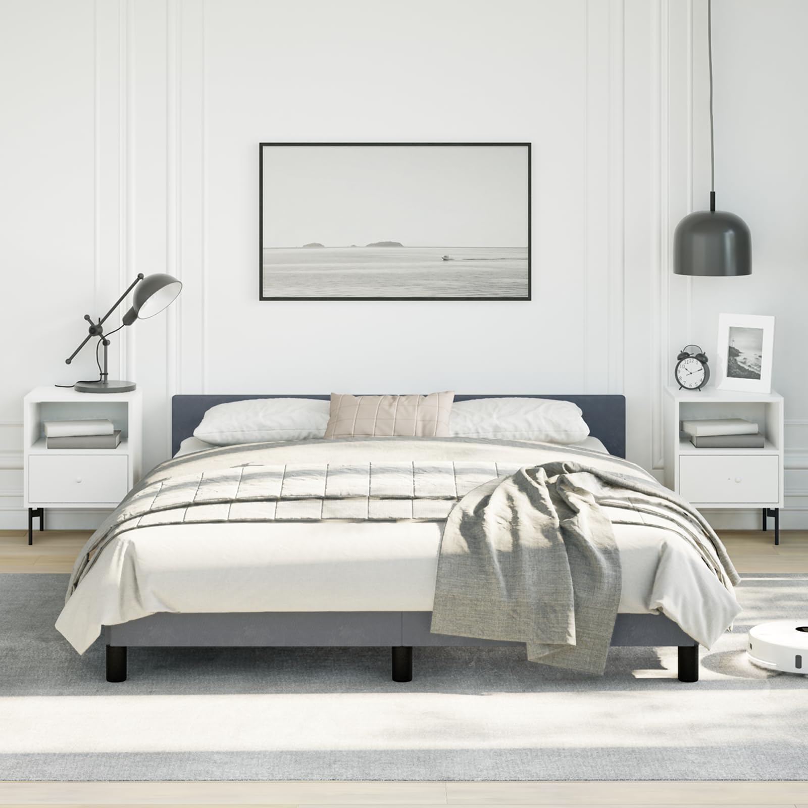 vidaXL Velvet Bed Frame Platform Bed, Scandinavian Style/Slats Support/No Box Spring Needed/Without Mattress/Easy Assembly, Dark Grey Queen Bed