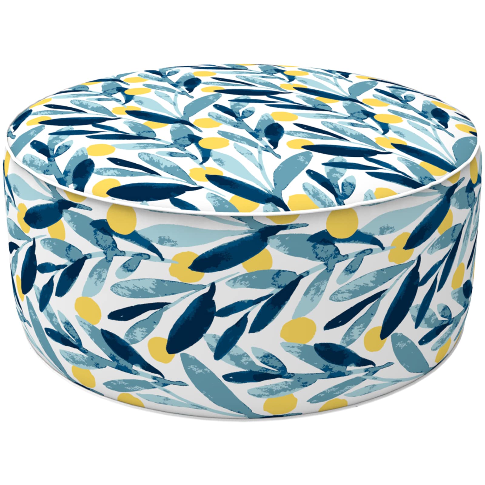Lvtxiii Outdoor/Indoor Inflatable Stool Ottoman, All Weather Patio Footrest Pouf, Portable Round Ottoman For Patio Garden, Camping Or Home, D21Xh9 Inches, Blue Leaves