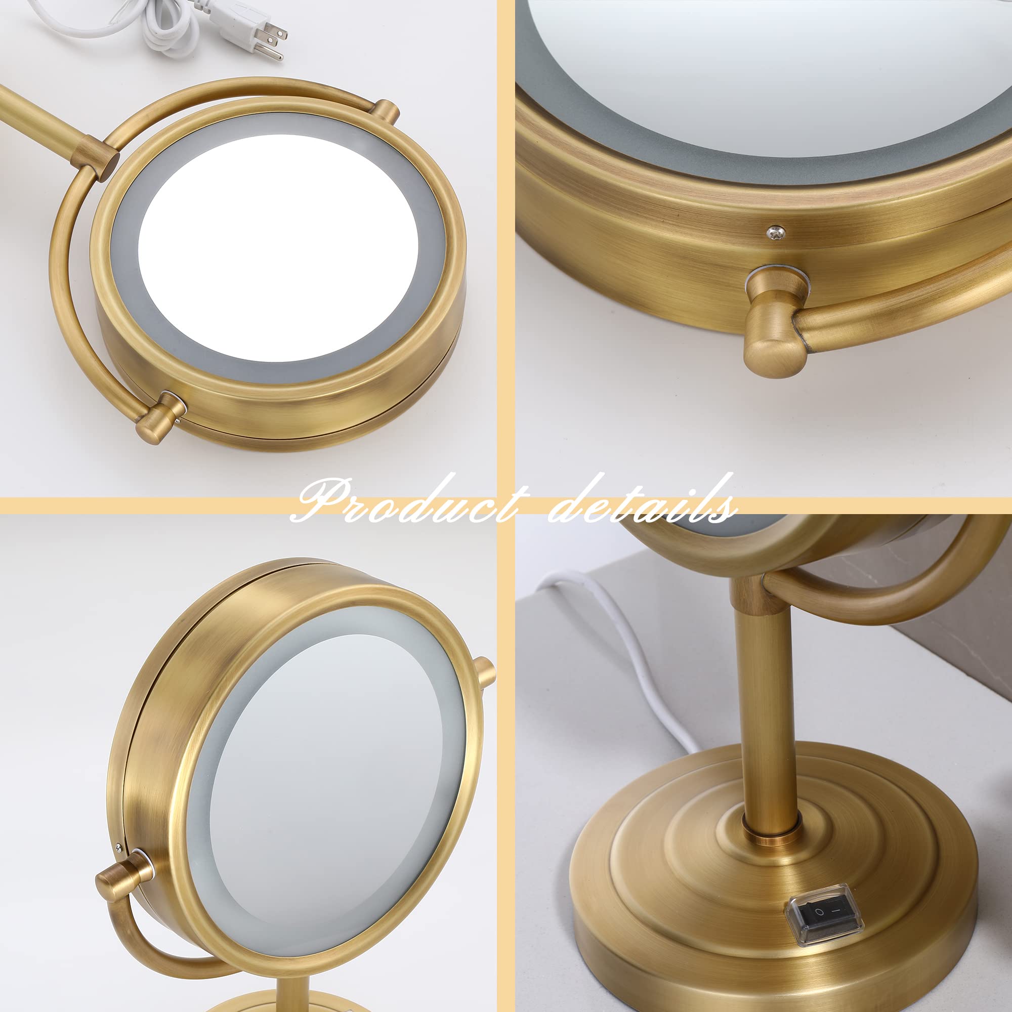 Cavoli 8.5 Inch Led Makeup Mirror With 10X Magnification,Has Three Colors Lights,Extendable Bathroom Mirror,Tabletop Two-Sided,