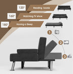 Flamaker Futon Sofa Bed Modern Folding Futon Set Linen Fabric Convertible Recliner Lounge For Living Room With 2 Cup Holders, Removable Armrests (Fabric, Black)