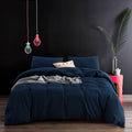 Ecocott Navy Blue Duvet Cover California King Size - 100% Washed Cotton Durable Soft Comfy Duvet Cover Set, 3 Pieces Duvet Cover