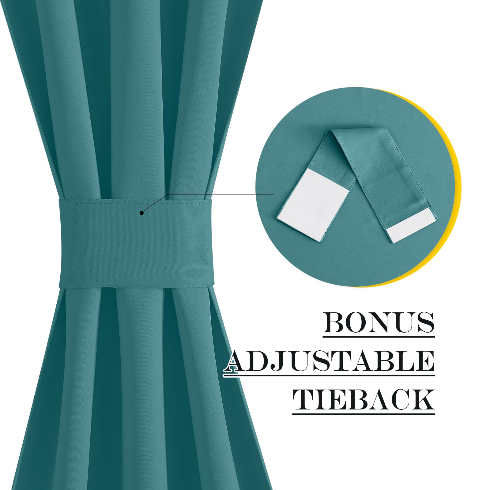 Nicetown French Door Blackout Curtain For Kitchen Thermal Insulated Drapes Temporary Window Treatment Covering For Glass Door Rod Pocket With Tieback, 25' X 80', Sea Teal, 1 Panel