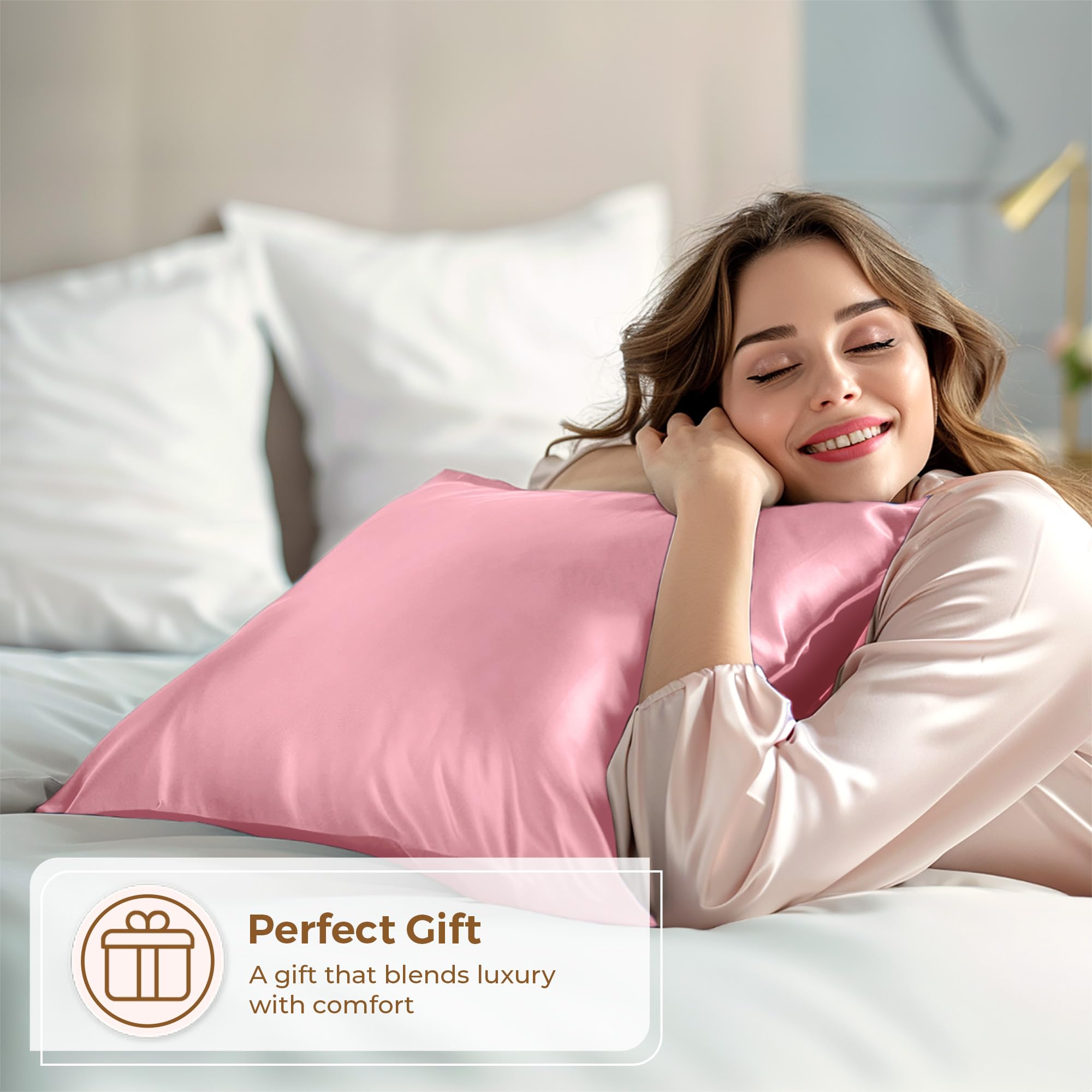 Pure Bedding Satin Pillowcase 2 Pack - King Size (20''X40'', Pink) - Silky Pillow Cases For Hair And Skin - Satin Pillow Covers