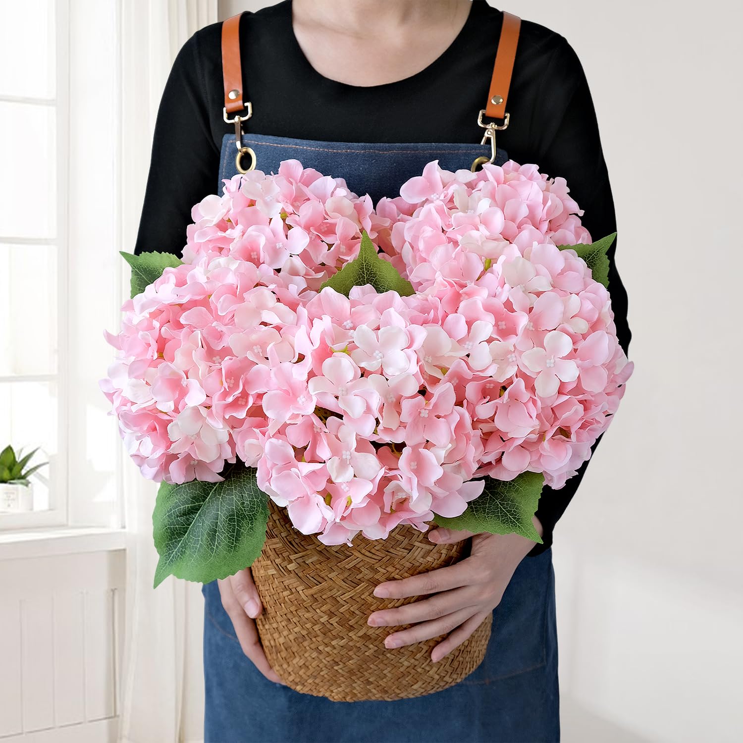 JINWOE Light Pink Flowers Silk Artificial Hydrangeas, 5Pcs 20Inch Lifelike Large Flowers with Stems, Full Artificial Flowers for