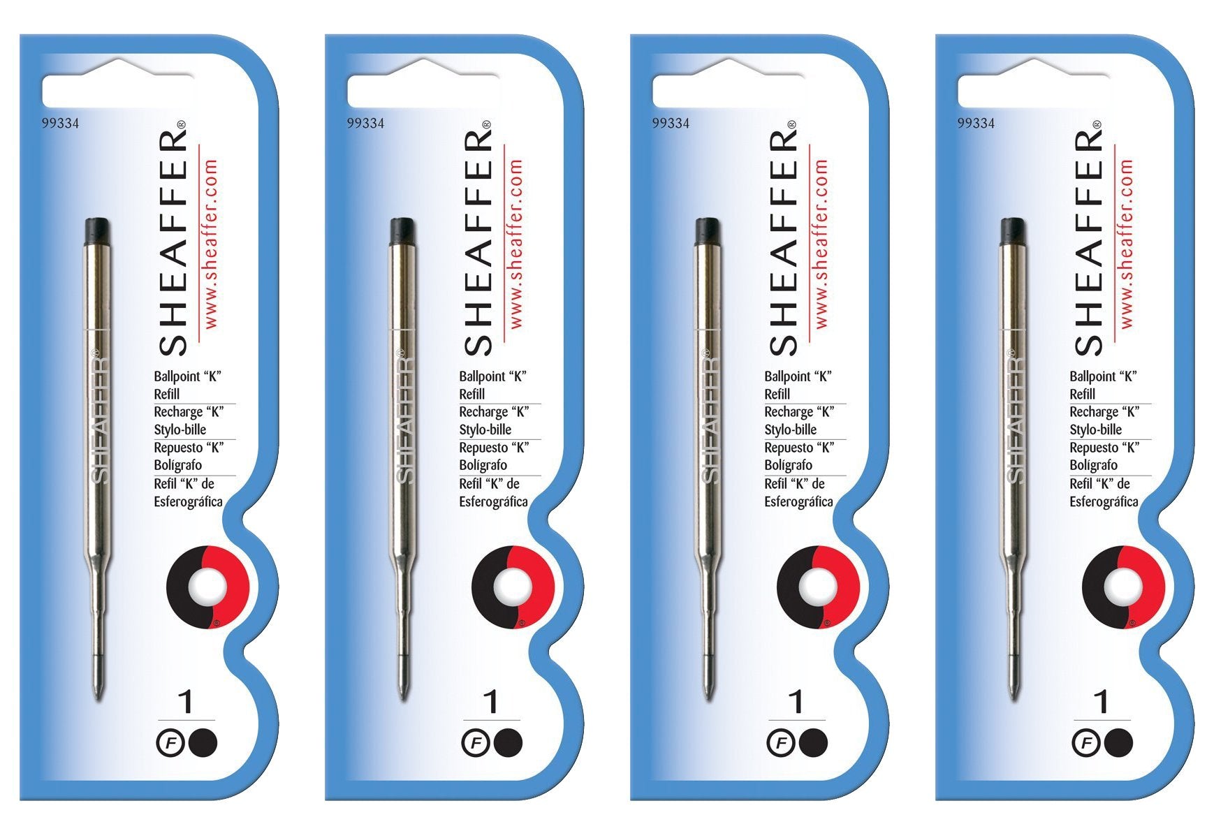 Sheaffer K Ballpoint Refills, Black Ink Fine Point, Blister Card 4-Pack (99334)