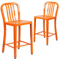 2 Pk. 24 High Orange Metal Indoor-Outdoor Counter Height Stool