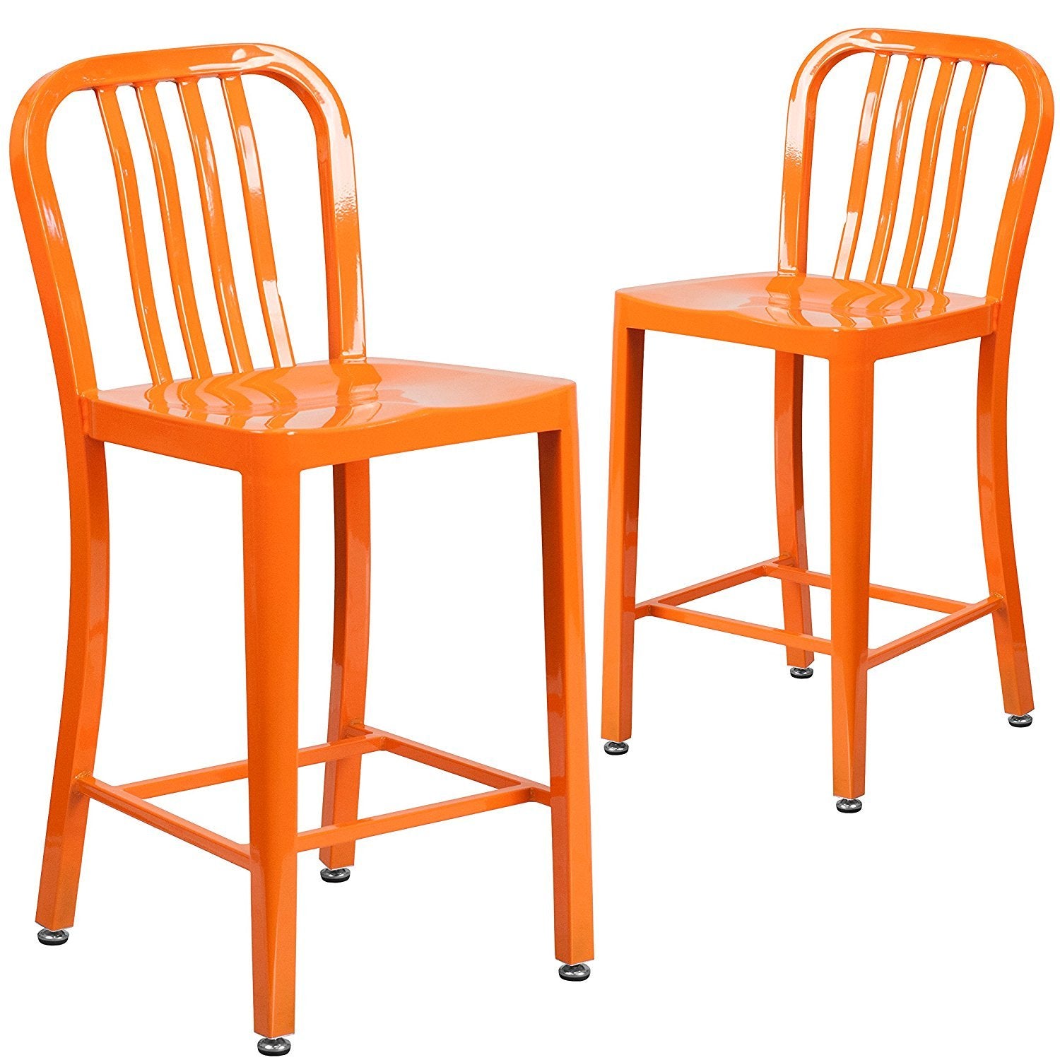 2 Pk. 24 High Orange Metal Indoor-Outdoor Counter Height Stool