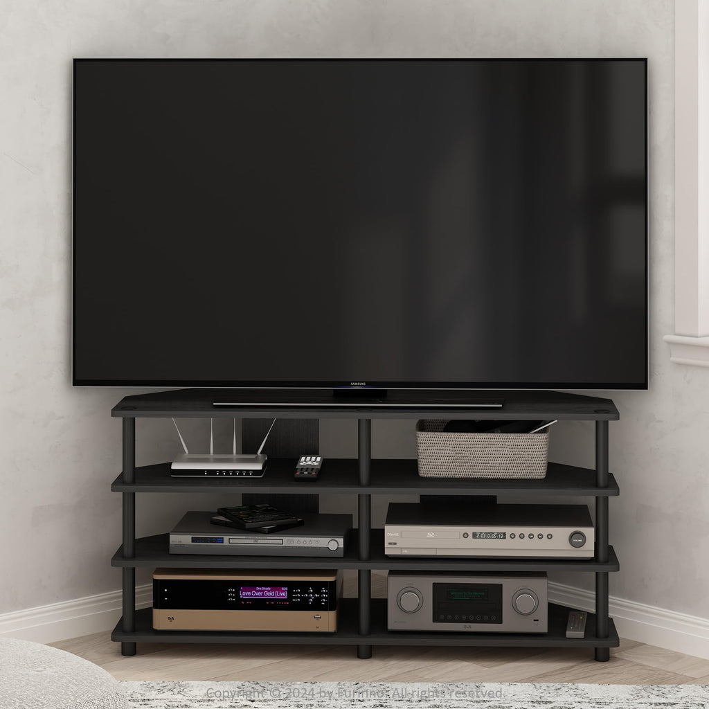 Furinno Econ Easy Assembly 4-Tier Corner TV Stand for TV up to 55-Inch, Blackwood/Black