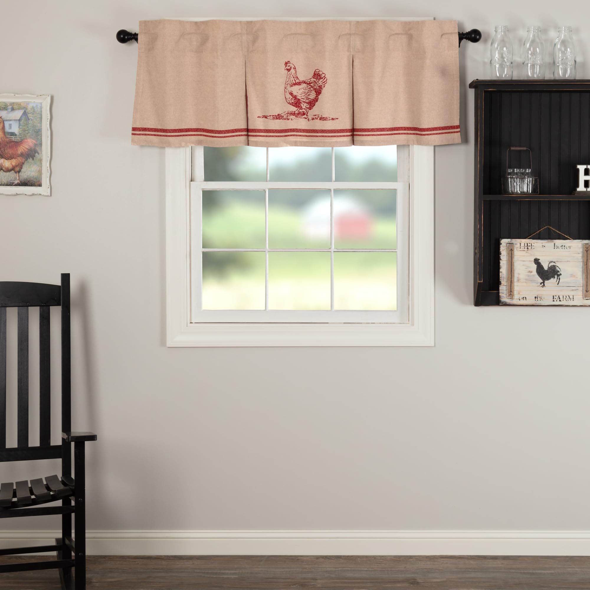 Vhc Brands Sawyer Mill Red Chicken Valance Pleated 20X60