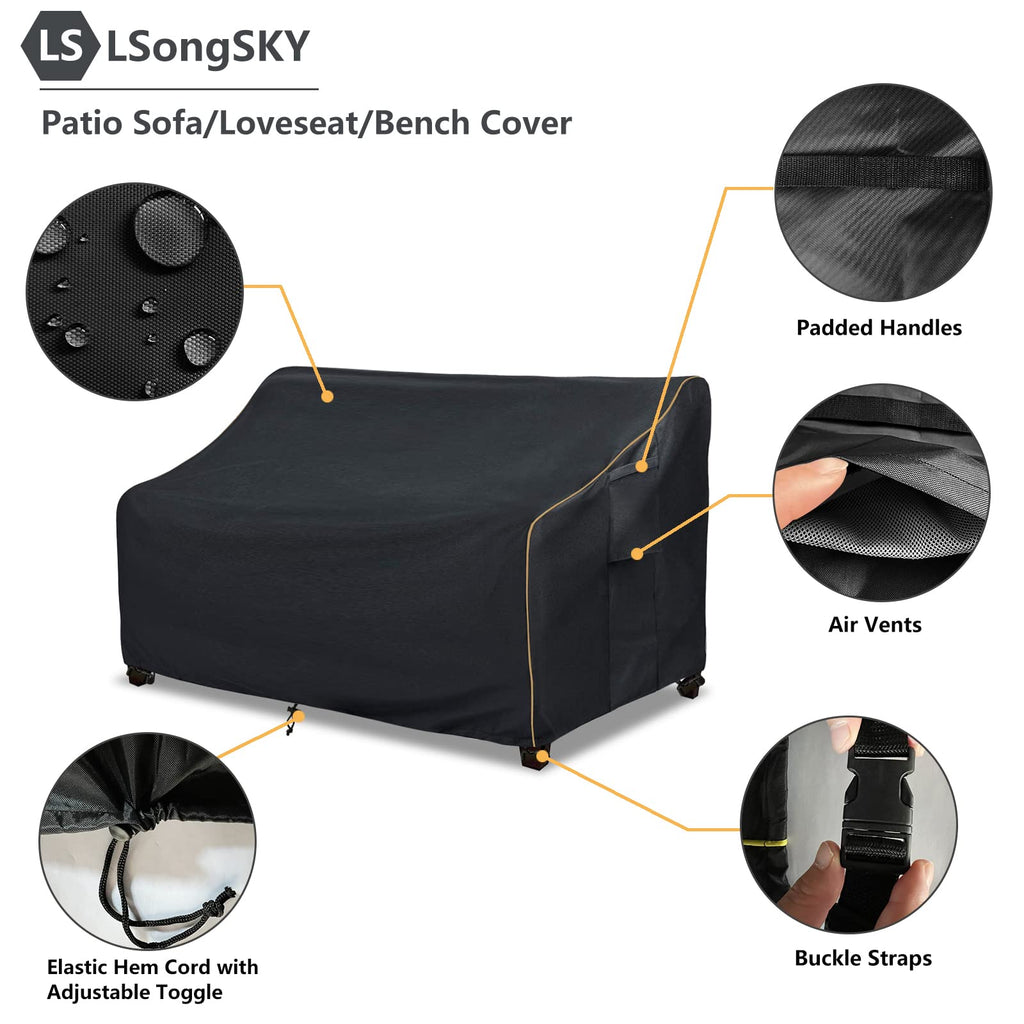 Lsongsky Patio 3-Seater Sofa Cover,Outdoor Couch Cover Fits Up To 85W X 38D X 35H Inches,100% Waterproof Heavy Duty Patio Furniture Covers,Black