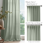 Jinchan Linen Blend Curtains 90 Inches Long For Living Room Farmhouse Rod Pocket Back Tab Light Filtering Window Drapes For Bedroom Curtains Green 2 Panels