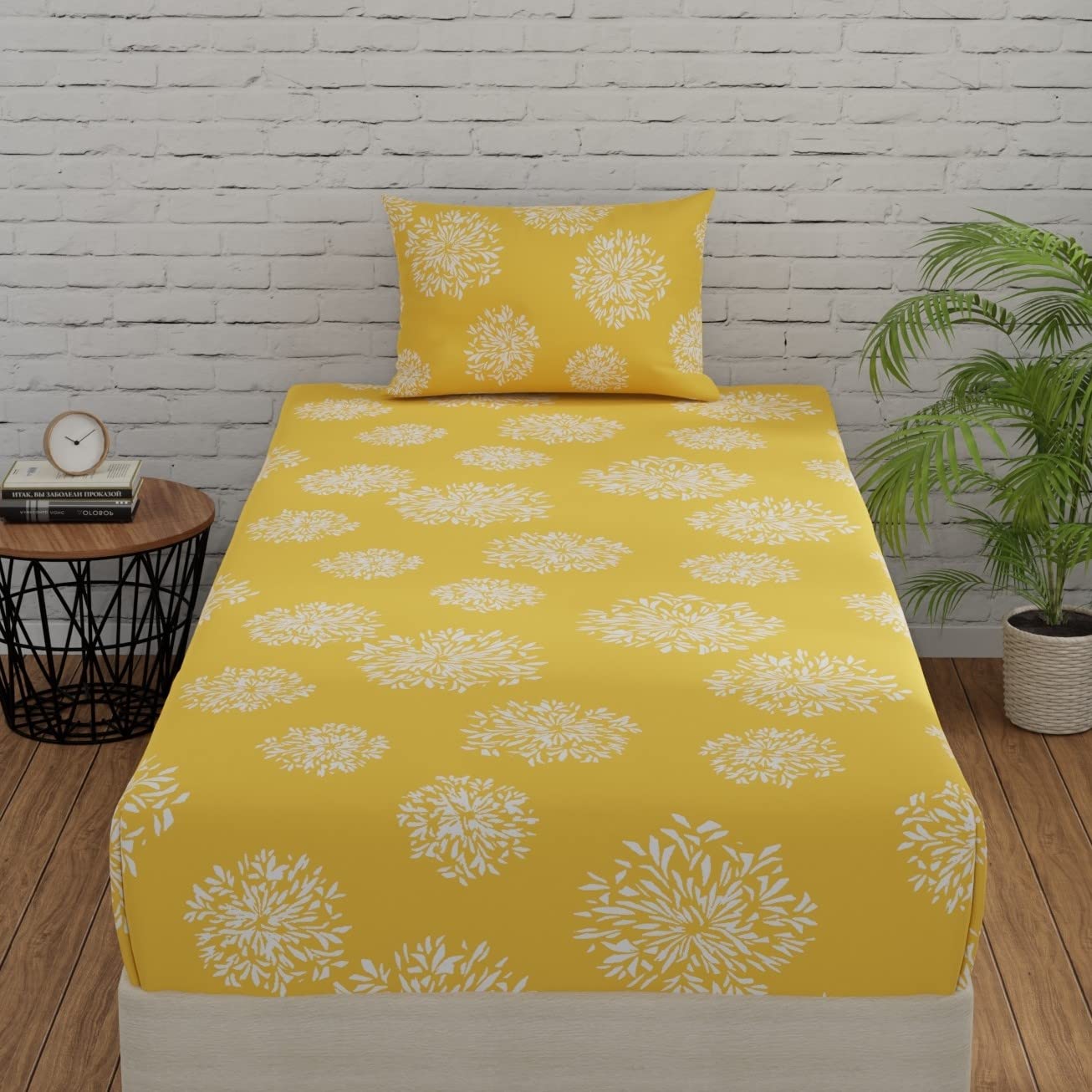 Huesland By Ahmedabad Cotton 144 Tc Single Bed Sheet Cotton With 1 Pillow Cover  Yellow