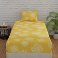 Huesland By Ahmedabad Cotton 144 Tc Fitted Bedsheet For Single Bed With 1 Pillow Cover | 36 X 78 Inches | Yellow