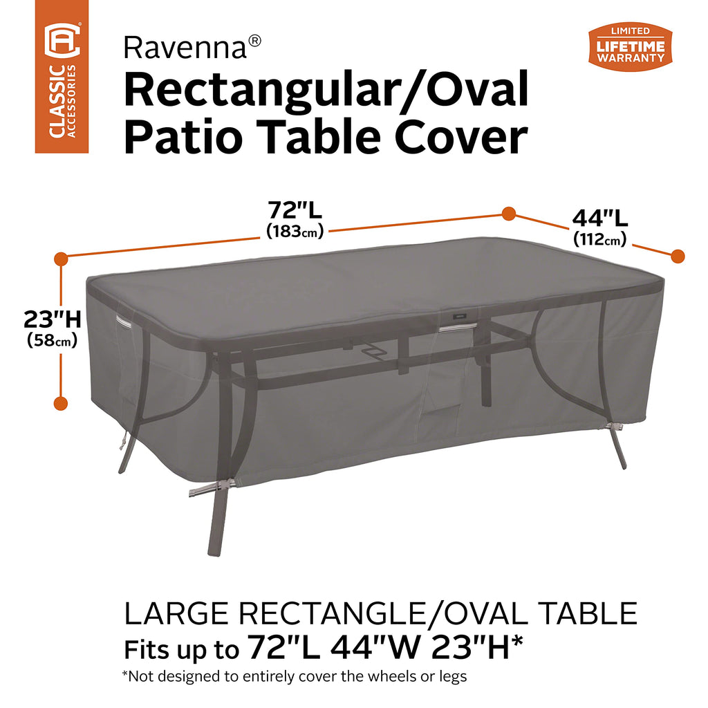 Classic Accessories Ravenna Water-Resistant 72 Inch Rectangular/Oval Patio Table Cover, Outdoor Table Cover