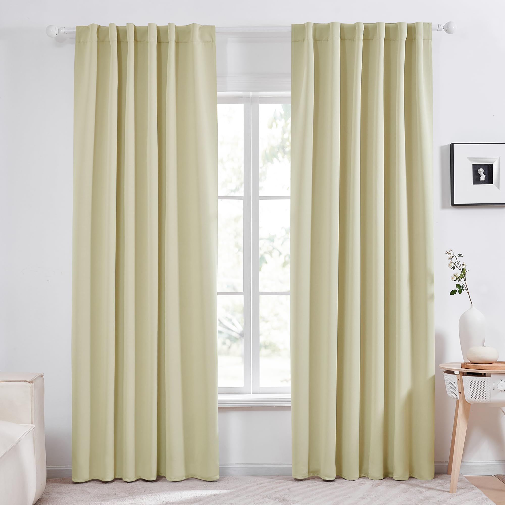 Deconovo Solid Thermal Insulated Window Blackout Curtains, Beige Rod Pocket And Back Tab Curtains - Window Coverings Curtains For Girls Room, 52X95 Inch, Beige, 2 Panels