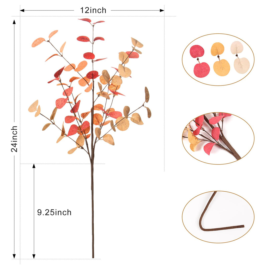 Beferr Fall Eucalyptus Stems Decor, 5Pcs 24'' Faux Eucalyptus Branches Artificial Autumn Plants Decorations Fall Floral Arrangem