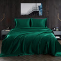 Homiest 4Pcs Satin Sheets Set Luxury Silky Satin Bedding Set With Deep Pocket, 1 Fitted Sheet + 1 Flat Sheet + 2 Pillowcases (Cal King Size, Blackish Green)