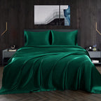 Homiest 4Pcs Satin Sheets Set Luxury Silky Satin Bedding Set With Deep Pocket, 1 Fitted Sheet + 1 Flat Sheet + 2 Pillowcases (Cal King Size, Blackish Green)