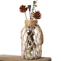 Funsoba Rustic Hanging Mason Jar Creative Rope Net Dry Flower Glass Vase with Handle (1 Vase 8)