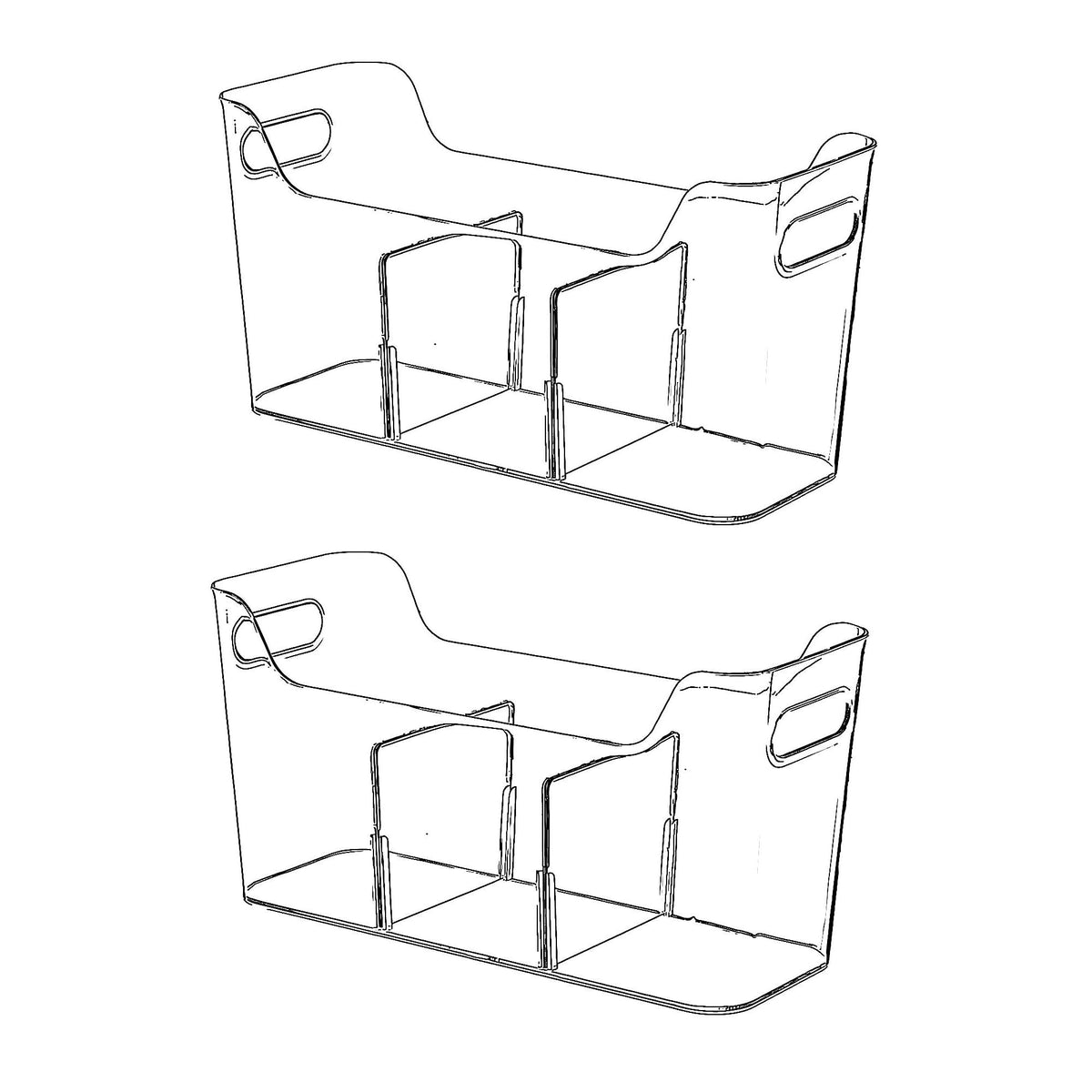 SCPB Tall Narrow Clear Bins with Dividers, Plastic Containers for Organizing Kitchens and Bathrooms  14 L, 2 Pack