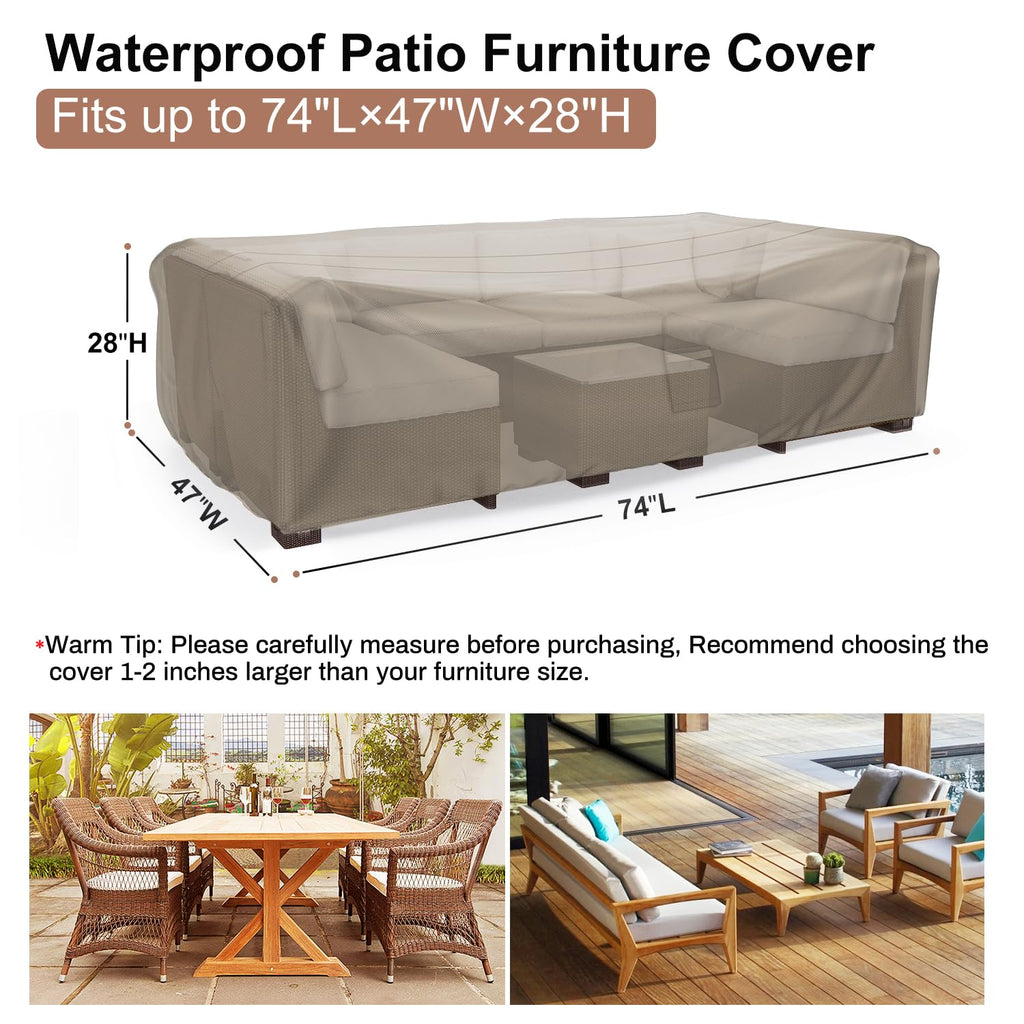 Mrrihand Heavy Duty Patio Furniture Covers, Outdoor Furniture Covers Waterproof Sectional Sofa Set , Patio Table And Chair Set Cover 74'L×47'W×28'H,Brown
