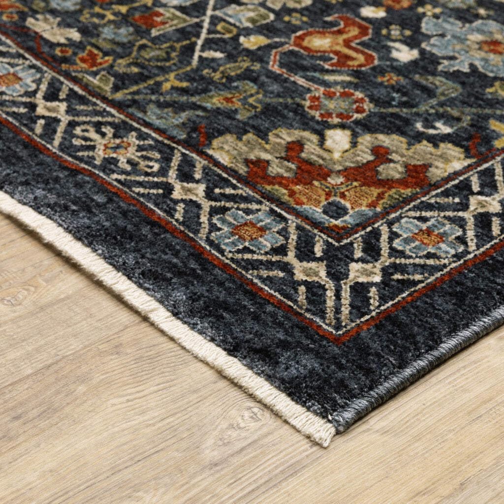 HomeRoots 507972 6 x 9 ft. Blue Red Ivory & Gold Oriental Power Loom Stain Resistant Rectangle Area Rug with Fringe