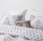 Sleepbella Comforter Twin Size, 600 Thread Count Cotton Yellow & Blue Damask With Taupe Brown Reversible Pattern White Comforter