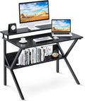 Priti Computer Study Desk With Shelf And Storage Modern Black Writing Table