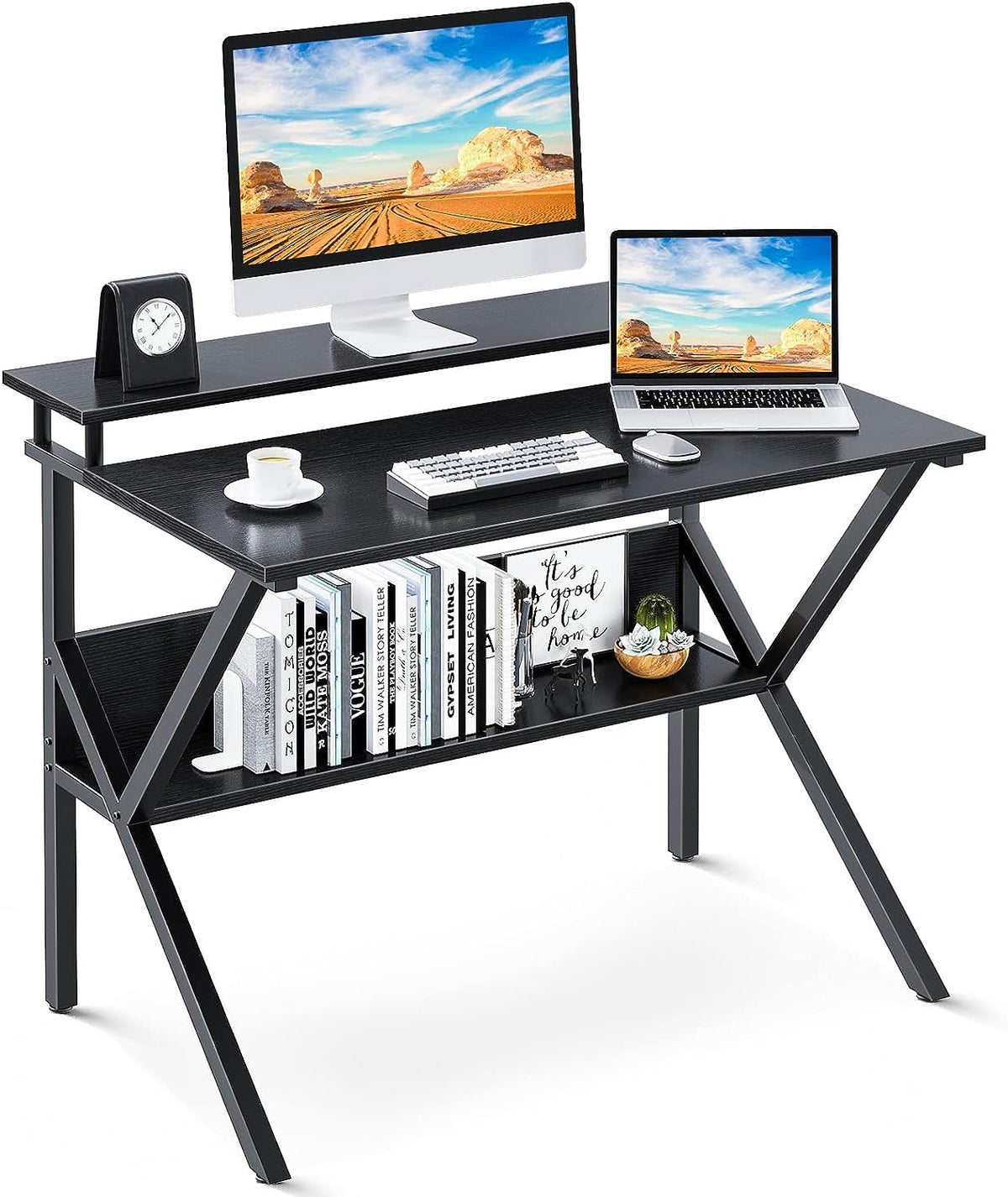 Priti Computer Study Desk With Shelf And Storage Modern Black Writing Table