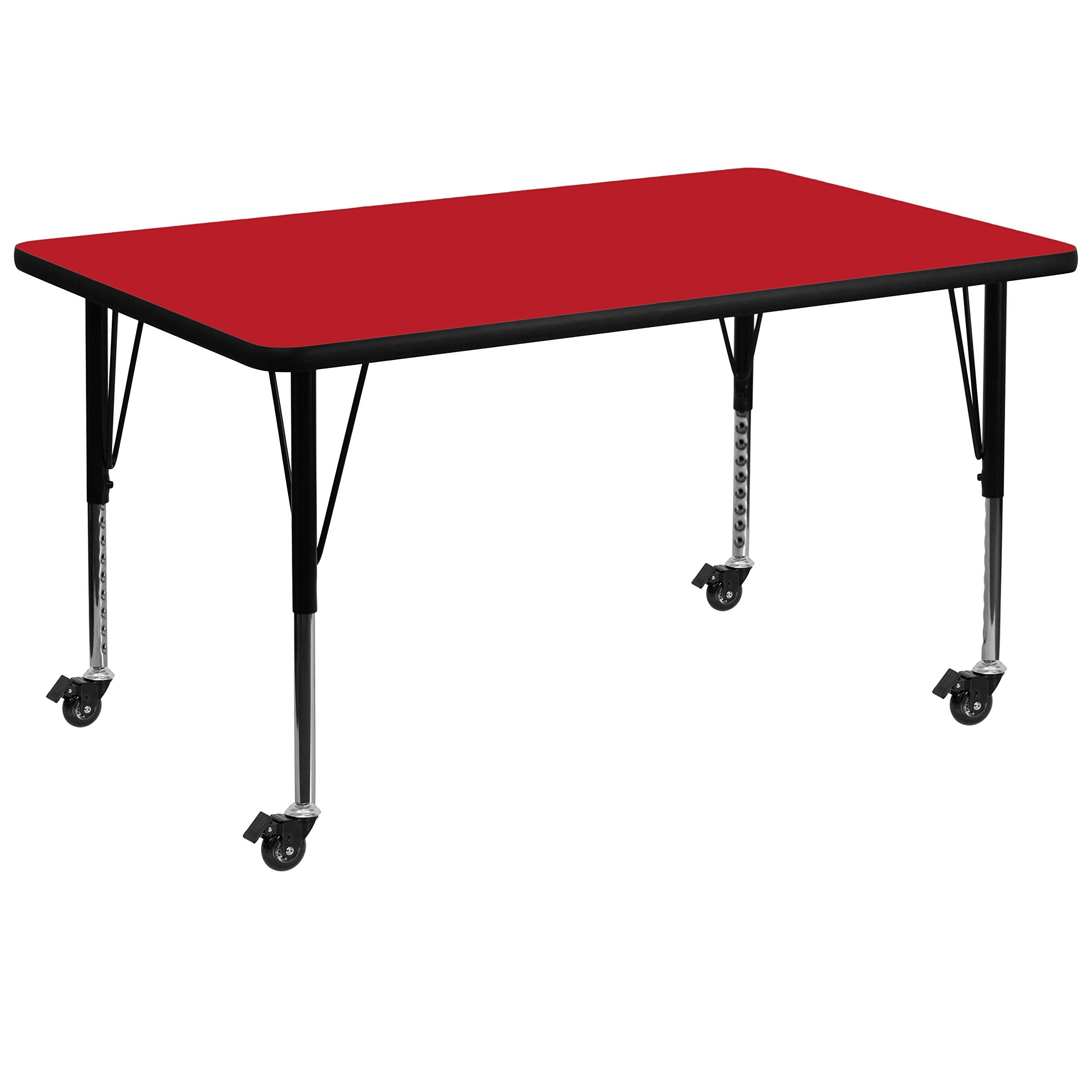Flash Furniture Mobile 36''W x 72''L Rectangular Red HP Laminate Activity Table - Height Adjustable Short Legs