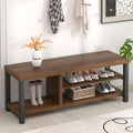FOLUBAN Storage Bench, Modern Wood Shoe Bench for Entryway Hallway, Industrial Indoor Shoe Rack Bench Seat for Bedroom, Living R