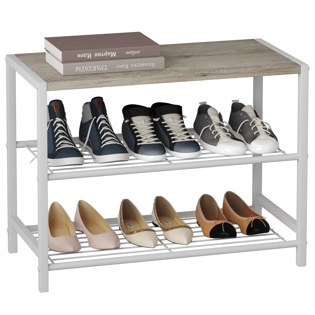 Homefort 3Tier Shoe Rack, Shoe Storage Shelf, Industrial Shoe Tower, Narrow Shoe Organizer For Closet Entryway, Small Shoe Rack