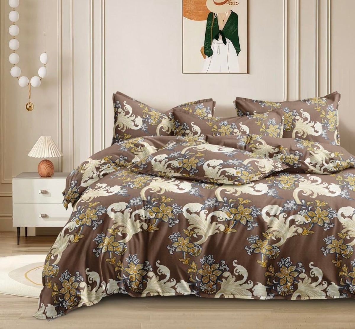 Furnistitchs Cotton Feel Glace Cotton Printed King Size Double Bed Bedsheet With 2 Pillow Covers Fits Upto 12 Inches Mattress (B