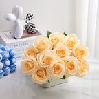 Helera 12Pcs Champagne Roses Artificial Silk Flowers Faux Flowers With Long Stems For Wedding Decor Home Decor Baby Shower Party