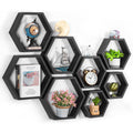 CADUKE Hexagon Shelves for Wall Hexagonal Floating Shelves Set of 8 Honeycomb Wood Shelves for Wall Decor, Hanging Plants Shelf 