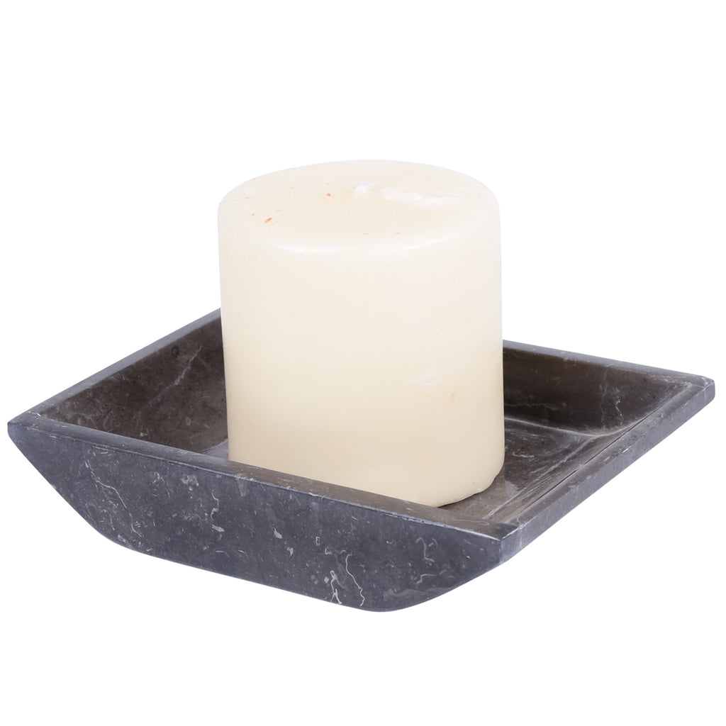Creative Home Charcoal Marble Stone Boat Shaped Candle Holder, Medium, 6-1/4'' X 4-3/4''