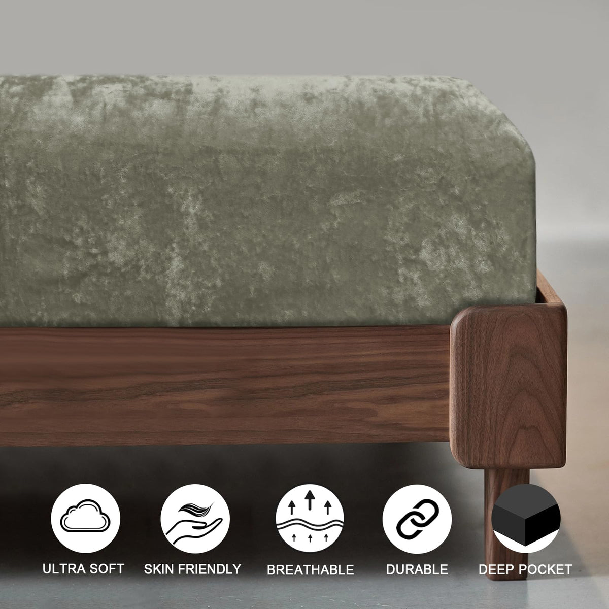 Phf Truly Velvet Fitted Sheet Only California King Size, Luxury Super Soft Cozy Comfy Fleece Bottom With 15' Deep Pocket, Suitable For Fall Winter And Spring, No Pillowcases, Smokey Olive