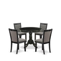 East West Furniture ANMZ5-AB6-50 5 Piece Dinette Set Includes a Round Kitchen Table with Pedestal and 4 Dark Gotham Grey Linen Fabric Parson Dining Room Chairs, 36x36 Inch, Wirebrushed Black