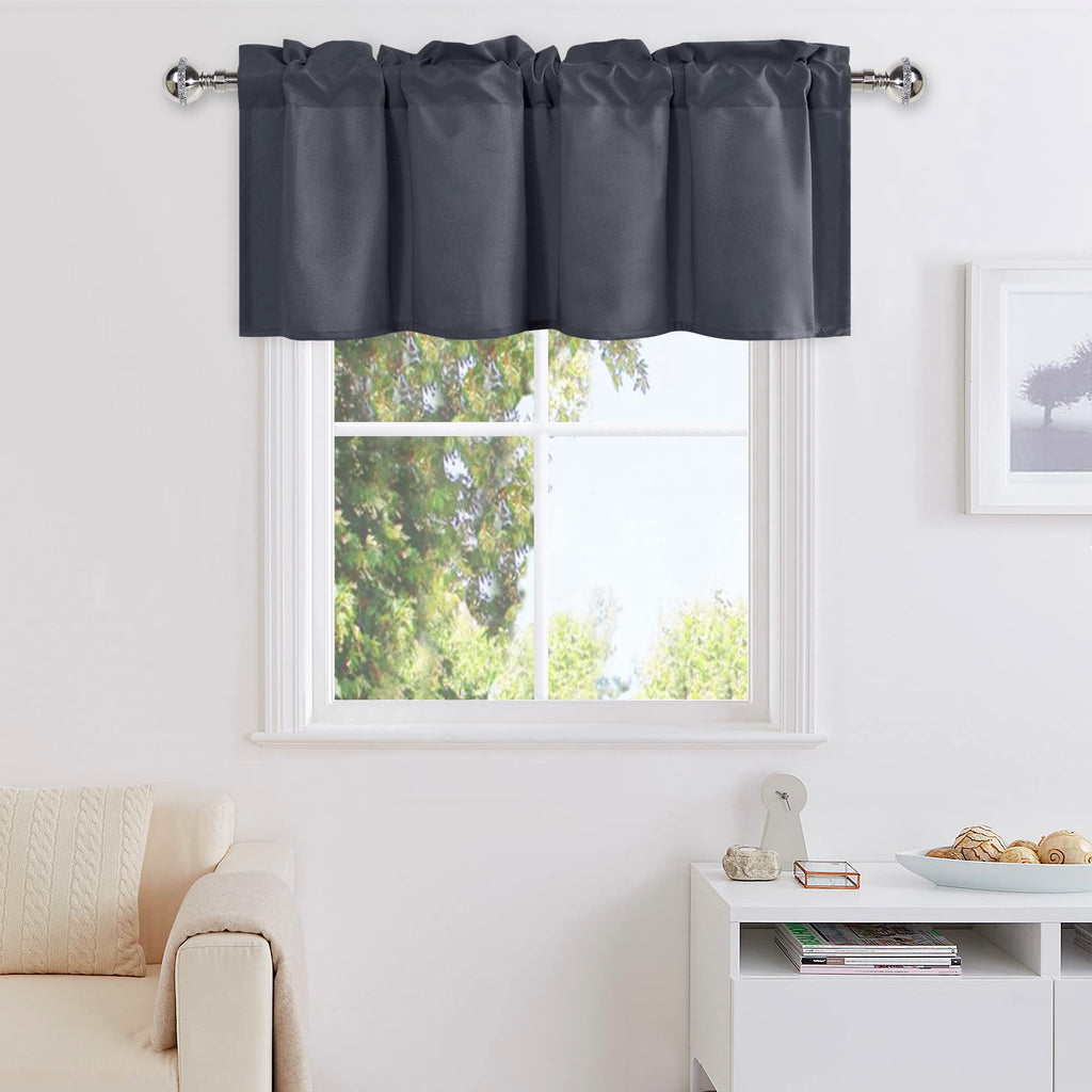DWCN Grey Valance Curtains for Windows, 18 Inch Curtains Kitchen Valance Solid Short Topper - Rod Pocket Bathroom/Basement Curta