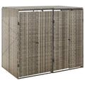 vidaXL Double Wheelie Bin Shed in Gray Poly Rattan - Durable and Weather, Lockable Outdoor Bin Storage with Easy Access Lid, Pow
