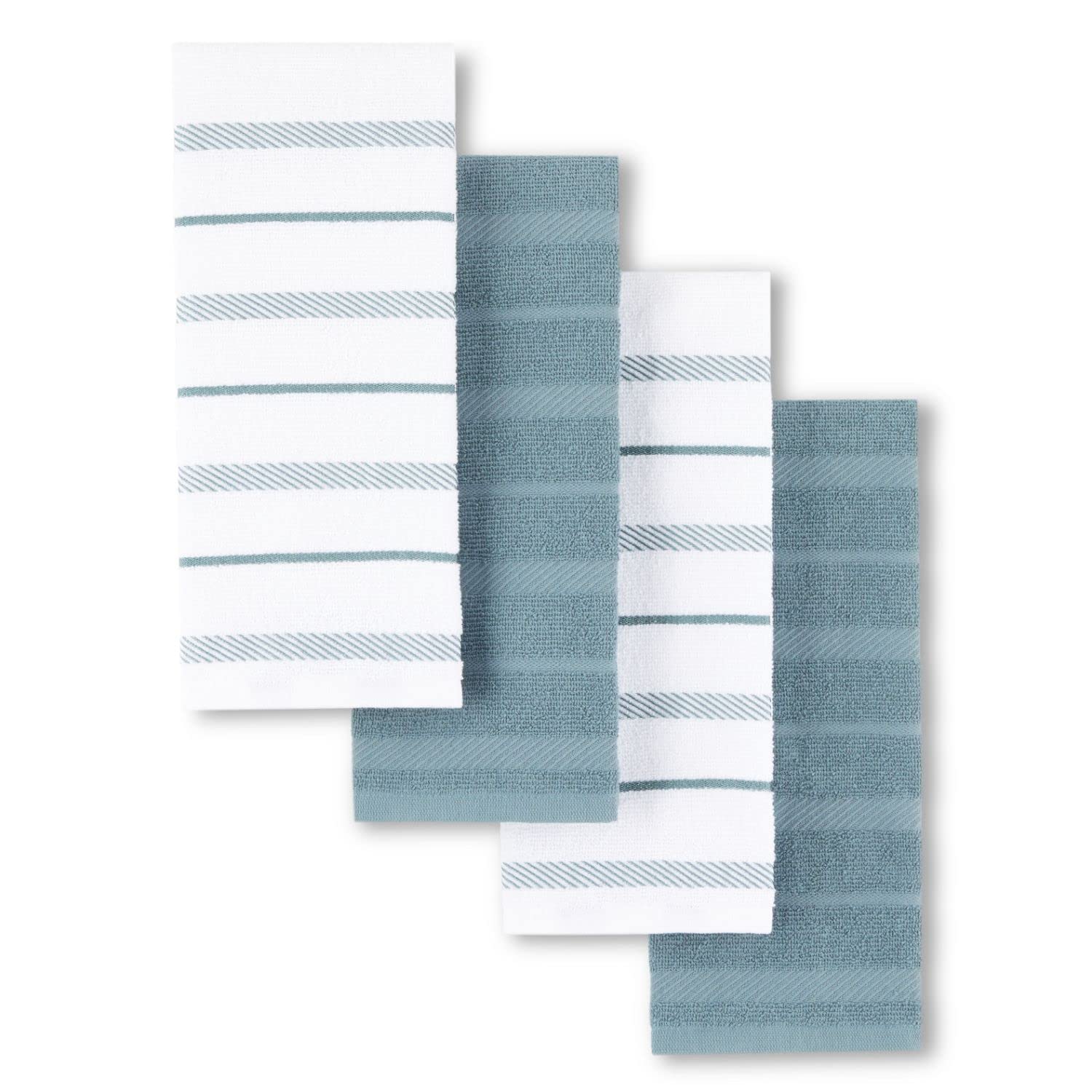 KitchenAid Albany Kitchen Towel 4-Pack Set, Fog Blue/White, 16x26