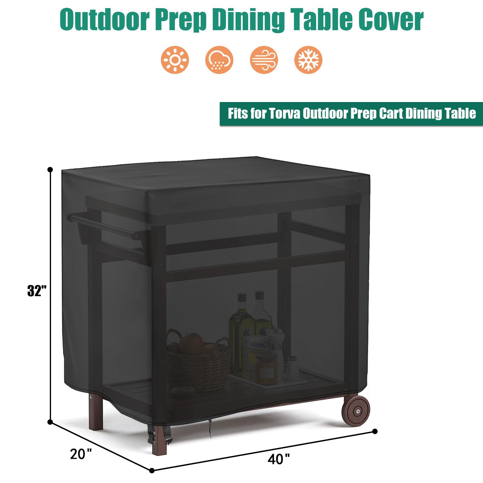 Jungda Outdoor Dining Cart Cover For Torva Outdoor Prep Cart Dining Table,Waterproof Outdoor Grill Cart Cover Pizza Oven Table Cover - 40 X 20 X 32 Inch