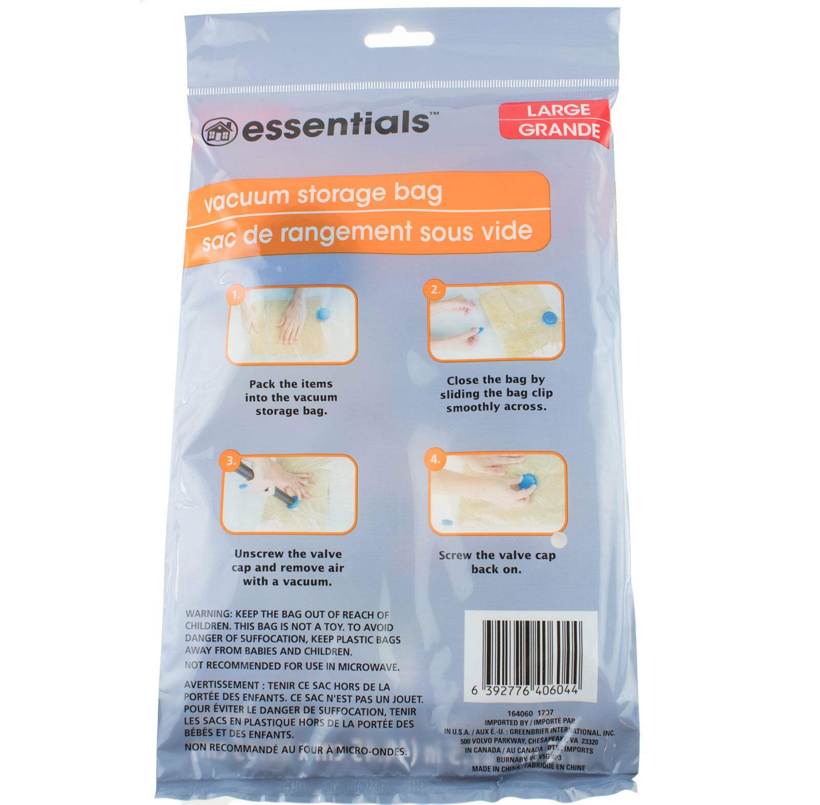 ESSENTIALS Large Vacuum Storage Bag Space Saver Clear 17.5 in x 27.5 in
