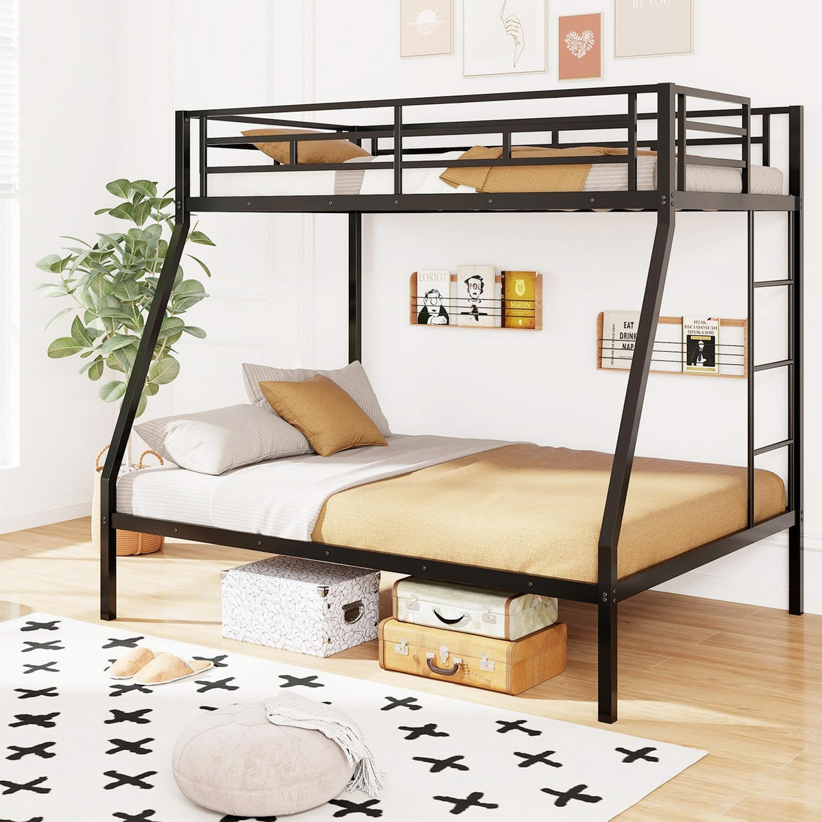 DORTALA Twin Over Full Bunk Bed, Metal Bunk Bed Frame w/Ladder, Safety Rail & Steel Slats, Space-Saving Bunk Beds for Kids Teens