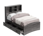 Captain Paltform Bed with 3 Drawers and Bookcase Headboard (Grey, Twin)