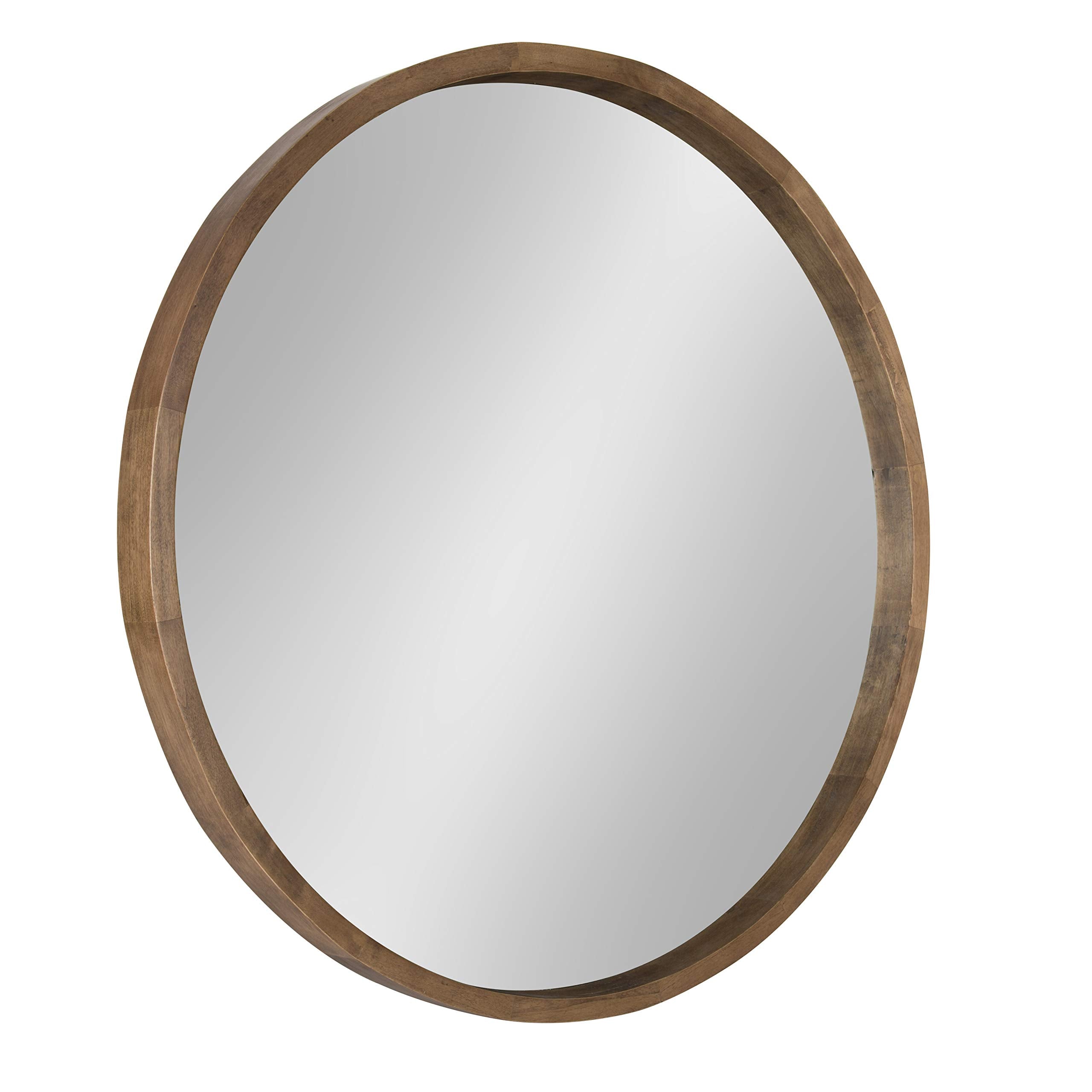 Kate and Laurel Hutton Round Decorative Wood Frame Wall Mirror, 30 Inch Diameter, Natural Rustic